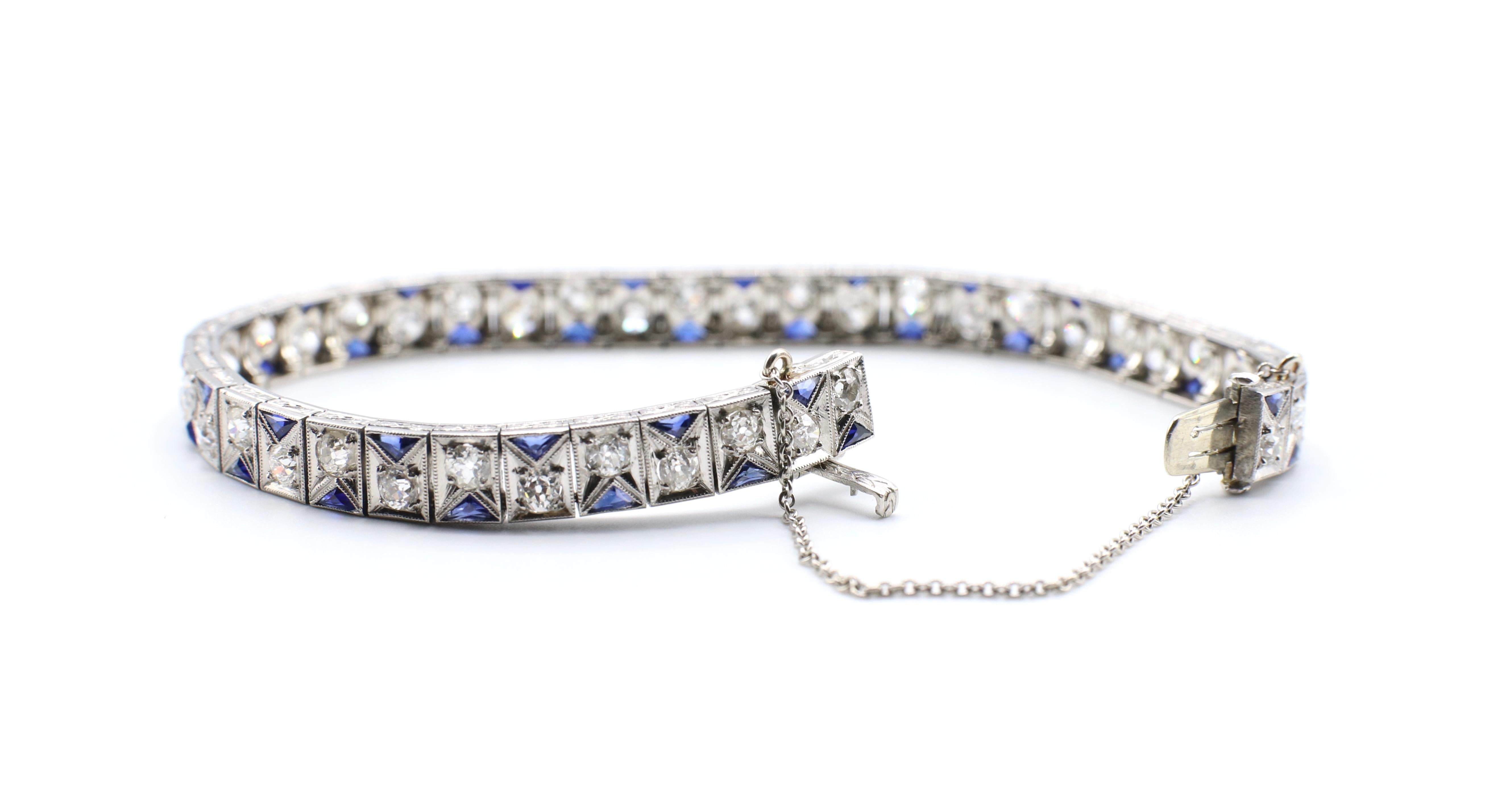 Art Deco Platinum Diamond and Sapphire Bracelet 7