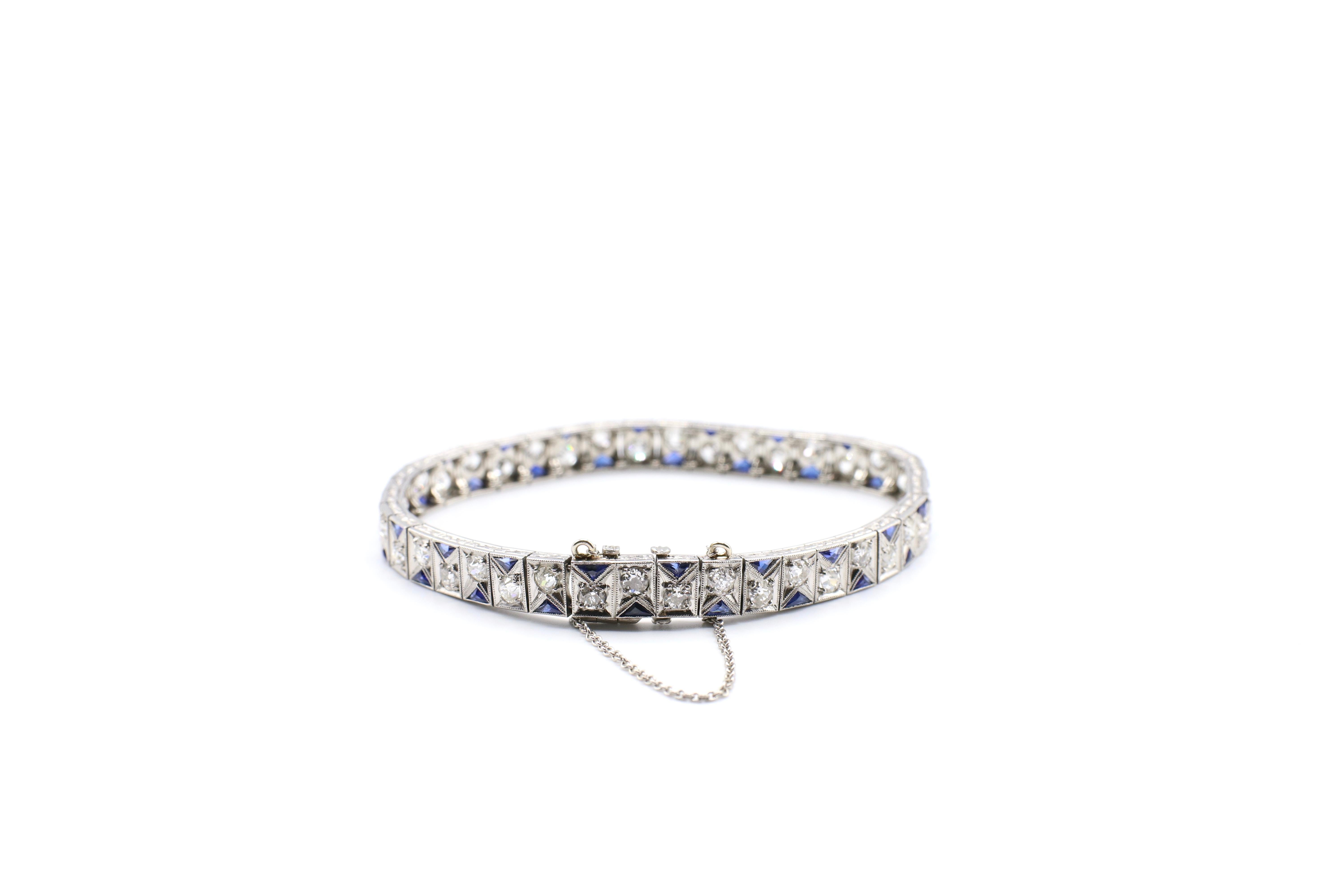 Art Deco Platinum Diamond and Sapphire Bracelet In Good Condition In  Baltimore, MD