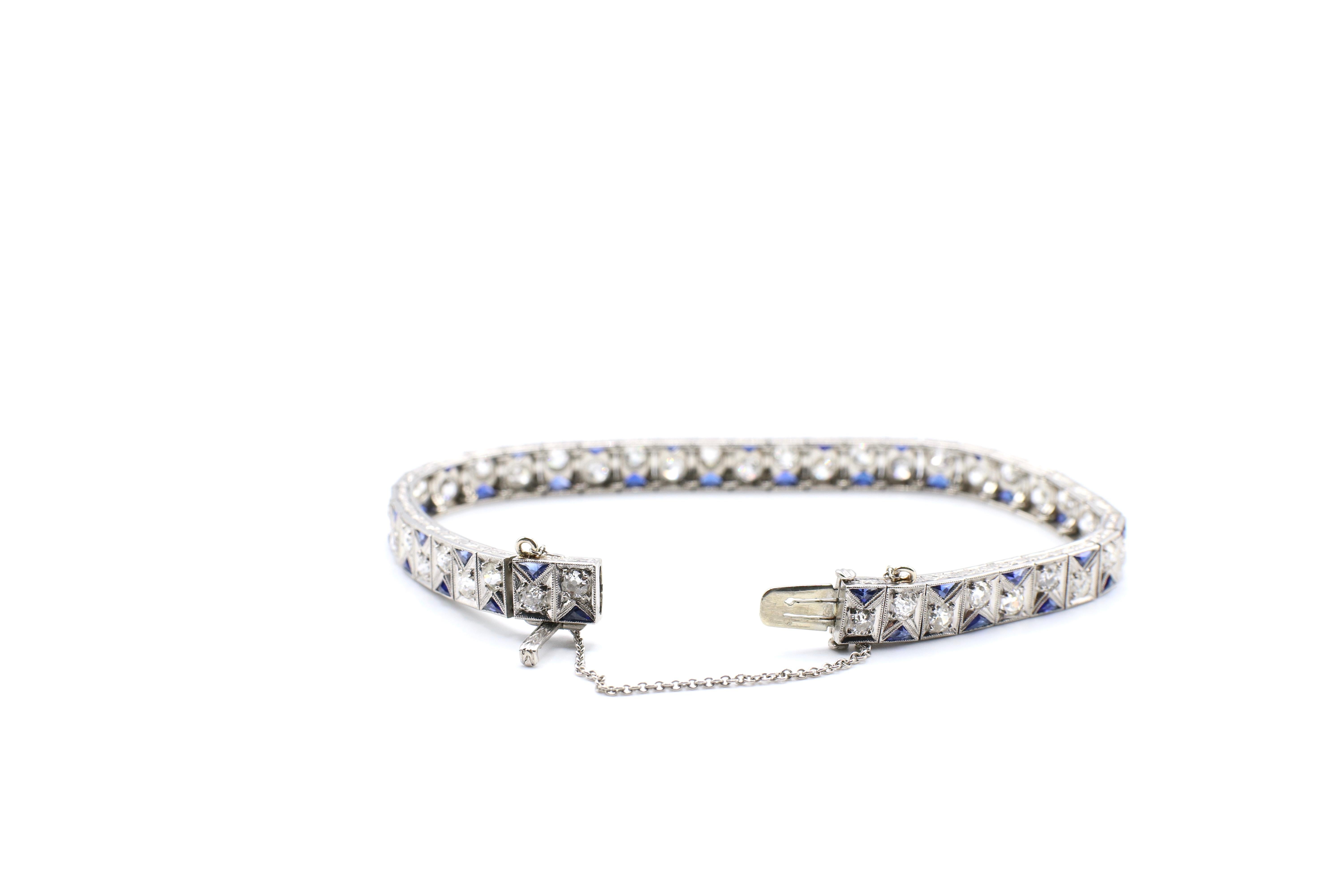 Women's Art Deco Platinum Diamond and Sapphire Bracelet