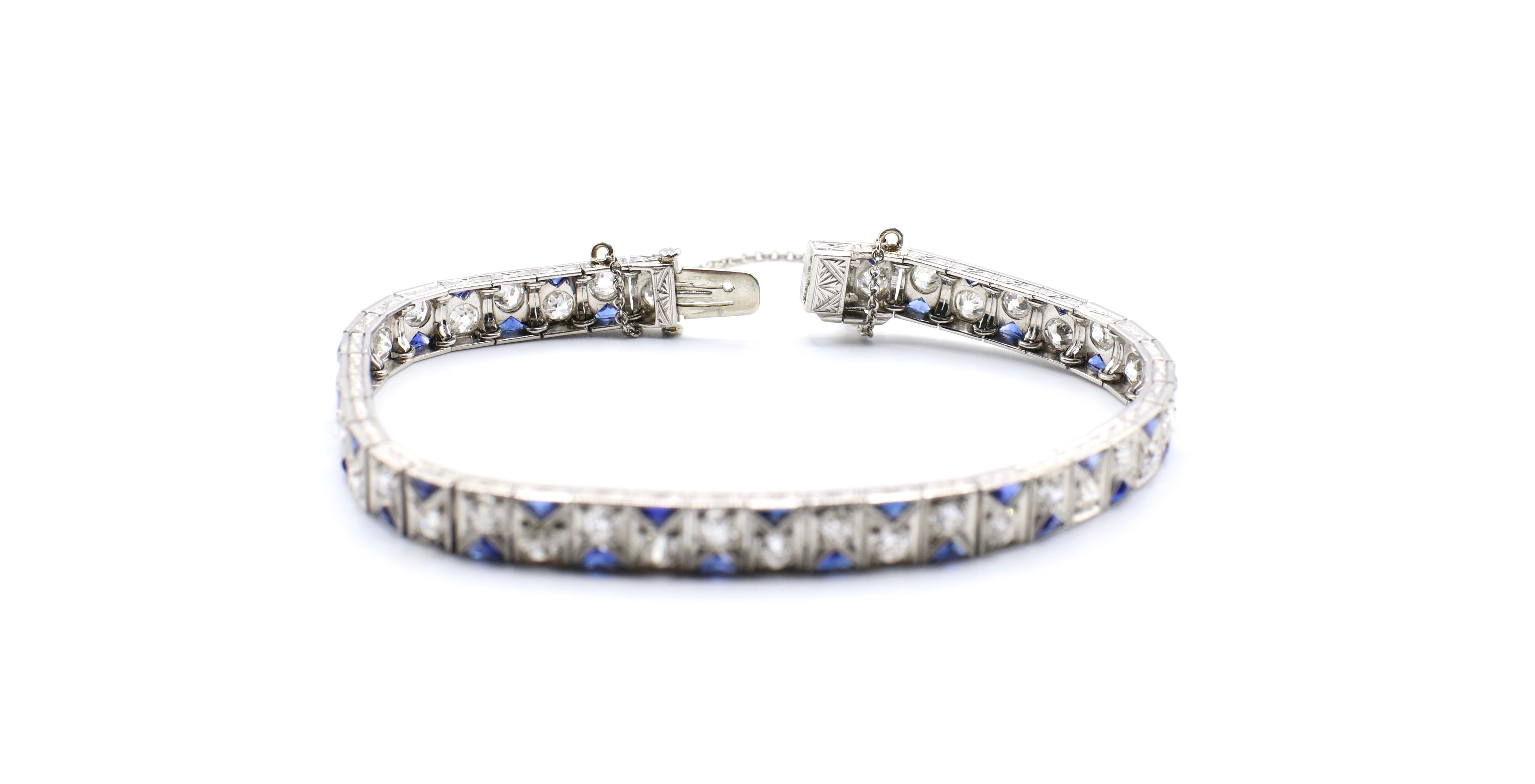 Art Deco Platinum Diamond and Sapphire Bracelet 1