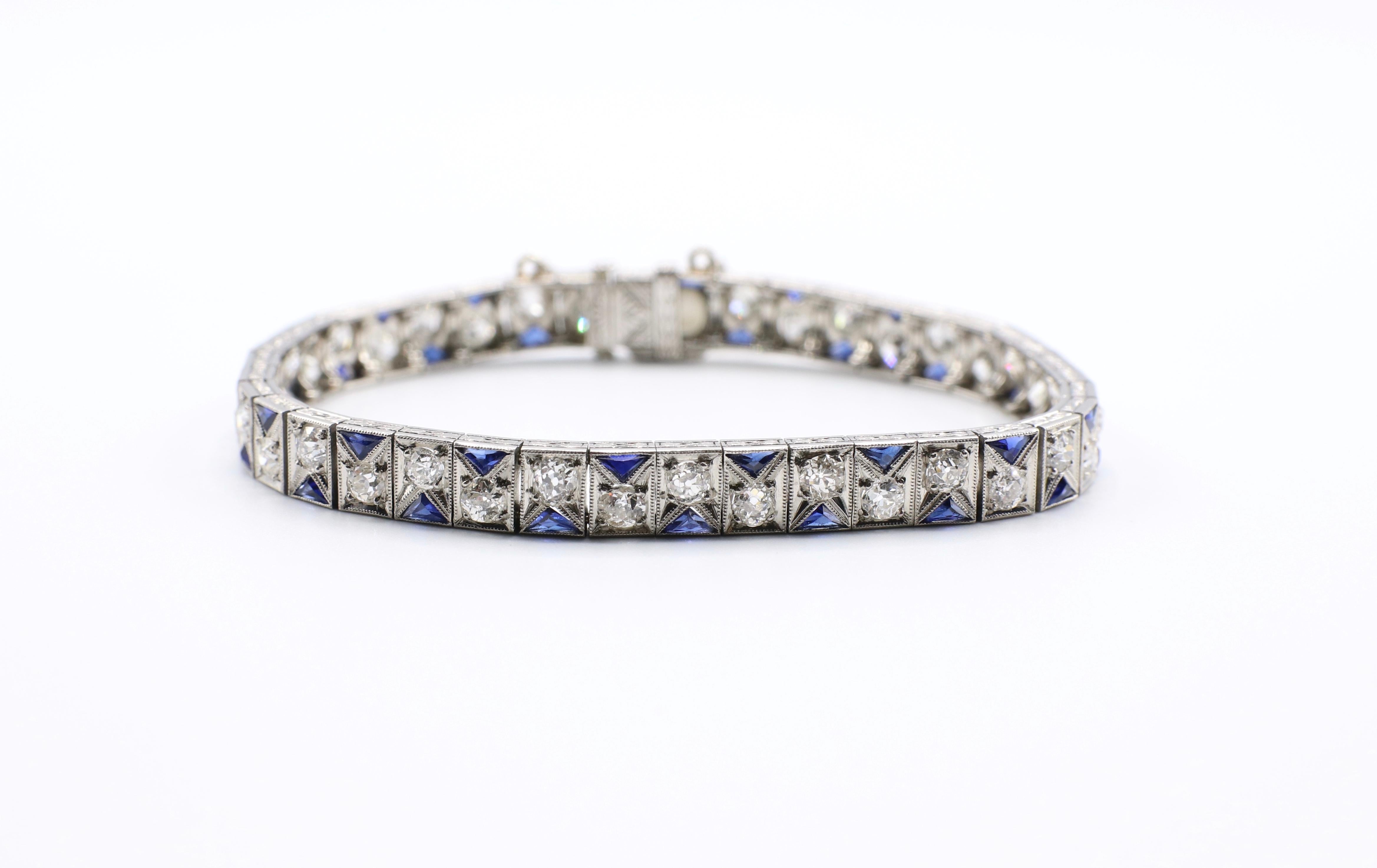 Art Deco Platinum Diamond and Sapphire Bracelet 4
