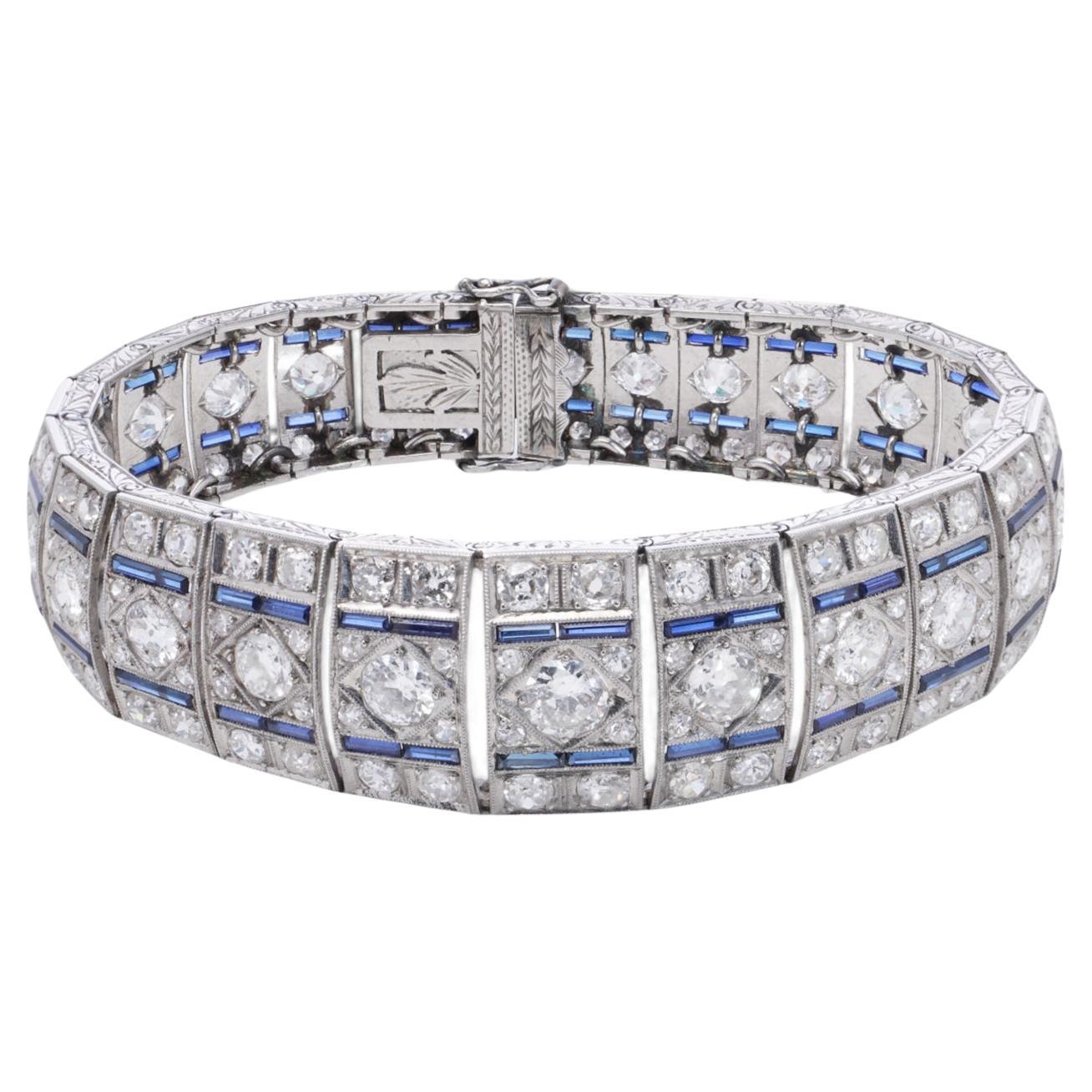 Art Deco Platinum Diamond & Sapphire Bracelet