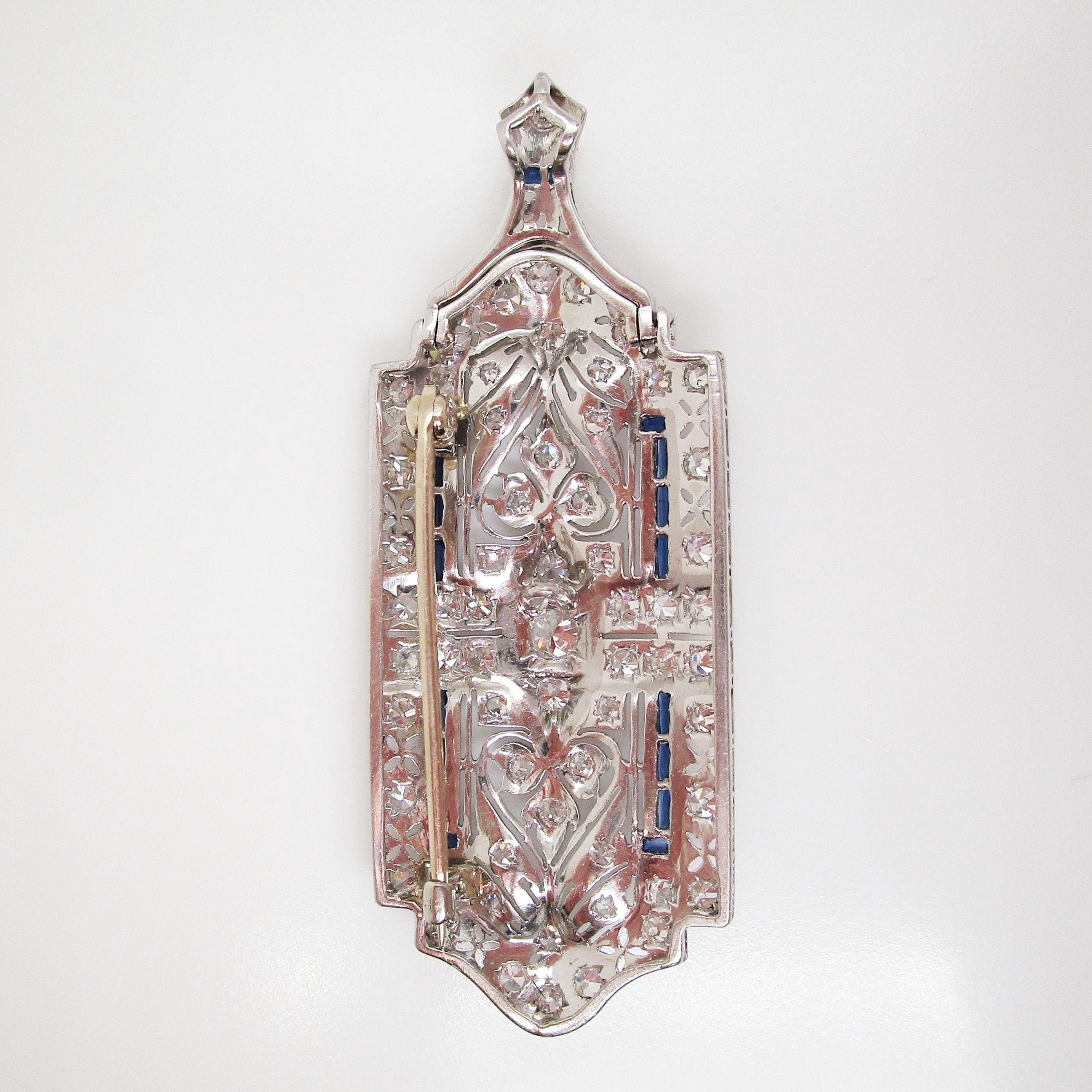 Art Deco Platinum Diamond Sapphire Convertible Pin Pendant 5