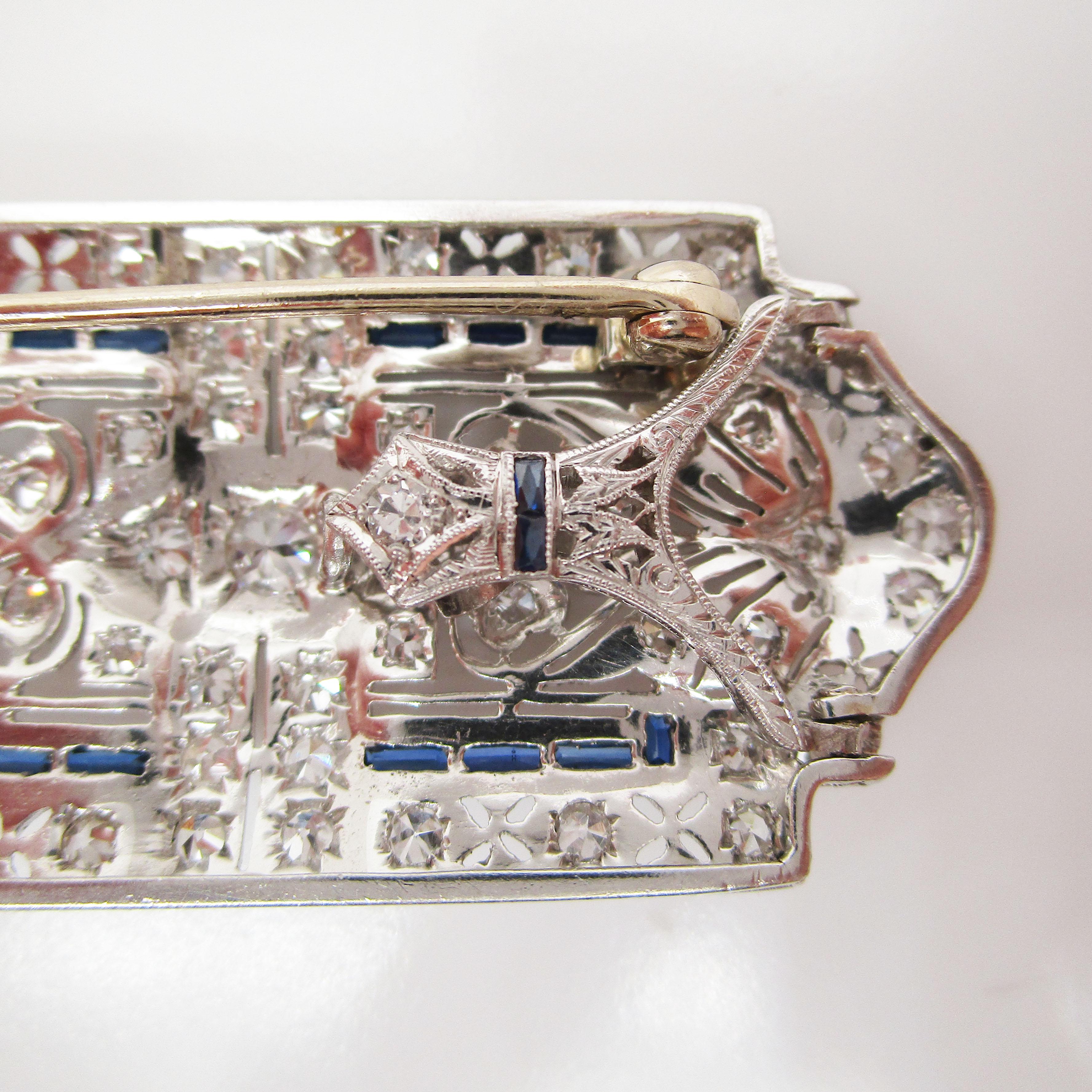 Art Deco Platinum Diamond Sapphire Convertible Pin Pendant 6