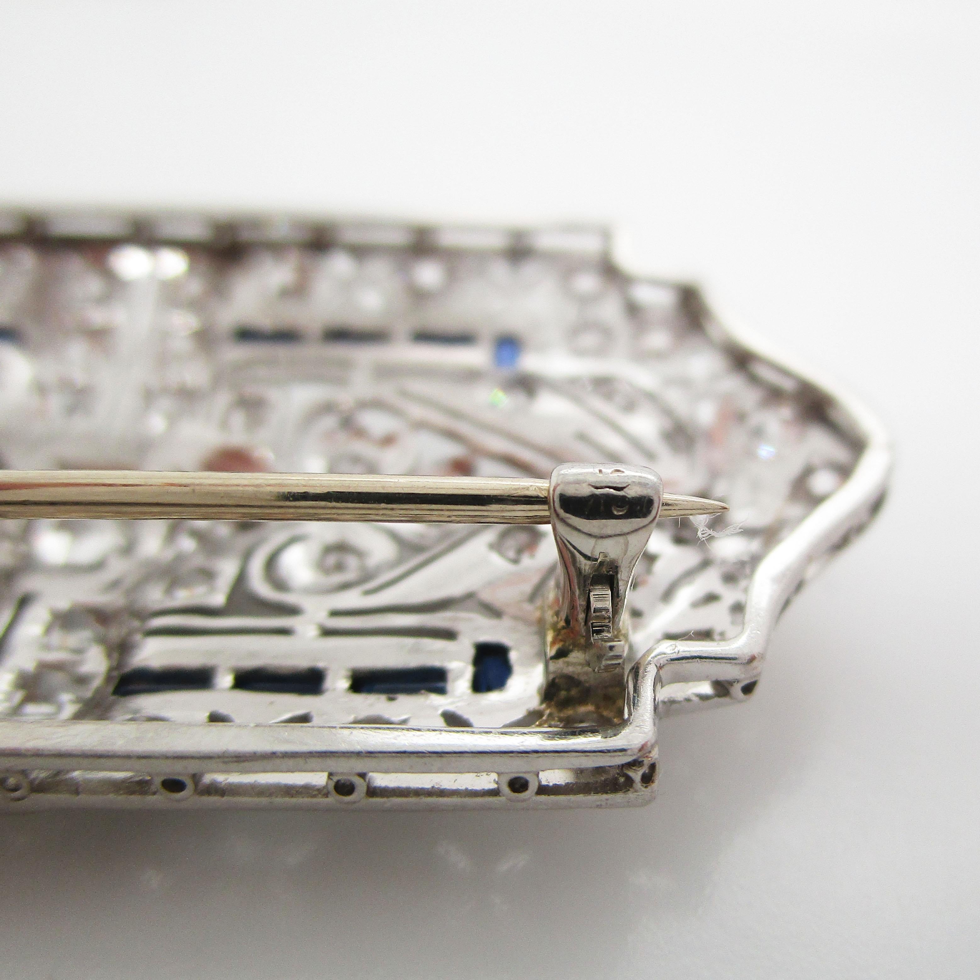 Art Deco Platinum Diamond Sapphire Convertible Pin Pendant 7