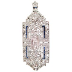 Art Deco Platinum Diamond Sapphire Convertible Pin Pendant