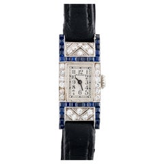 Orologio da polso Art Deco da donna Movado in platino, diamanti e zaffiri