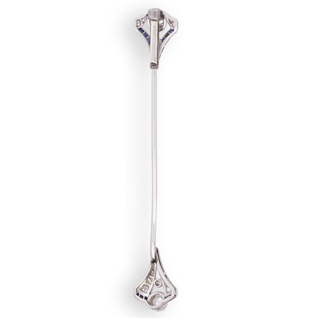 Art Deco Platinum Diamond & Sapphire Pin (Early 20th Century) 1