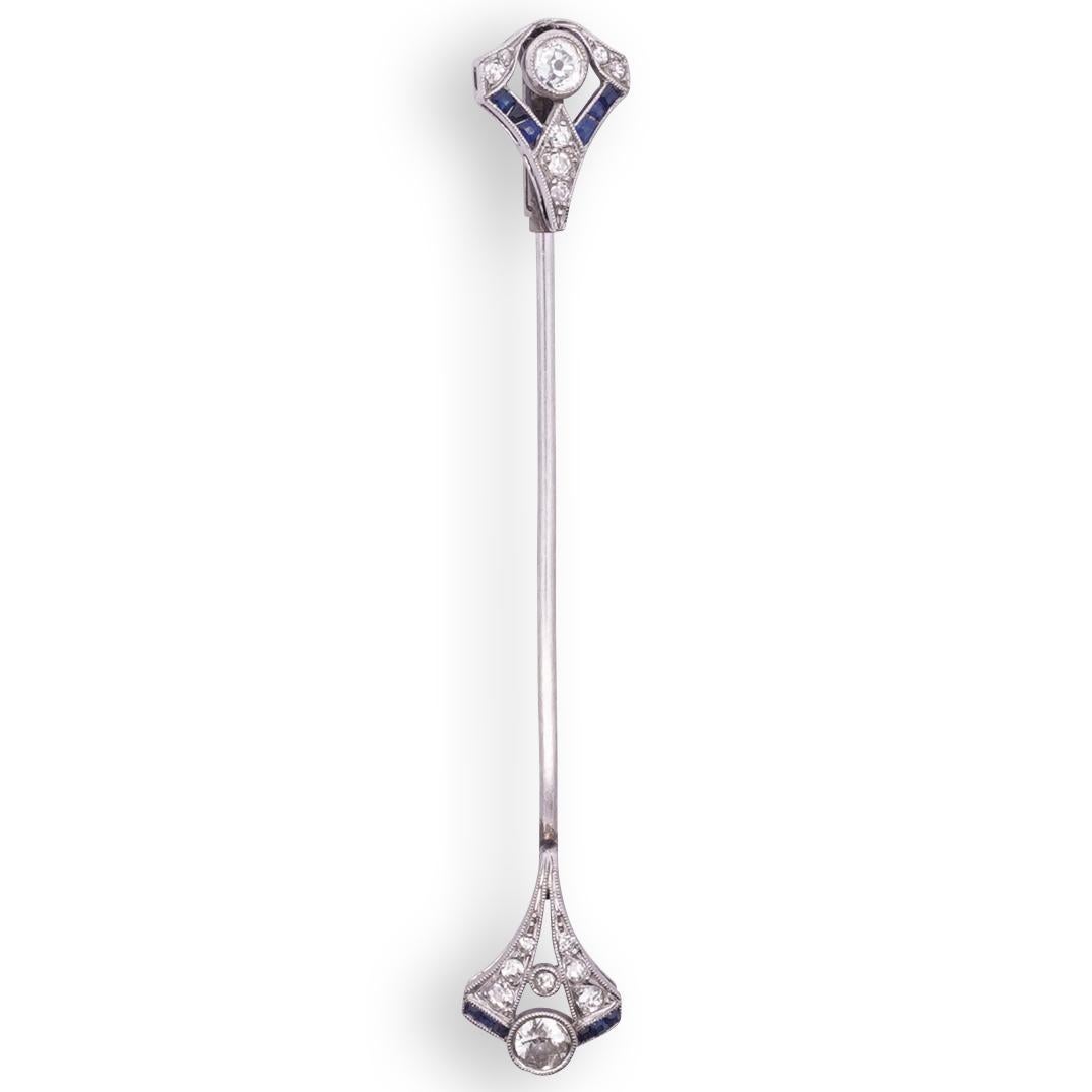 Art Deco Platinum Diamond & Sapphire Pin (Early 20th Century) 3