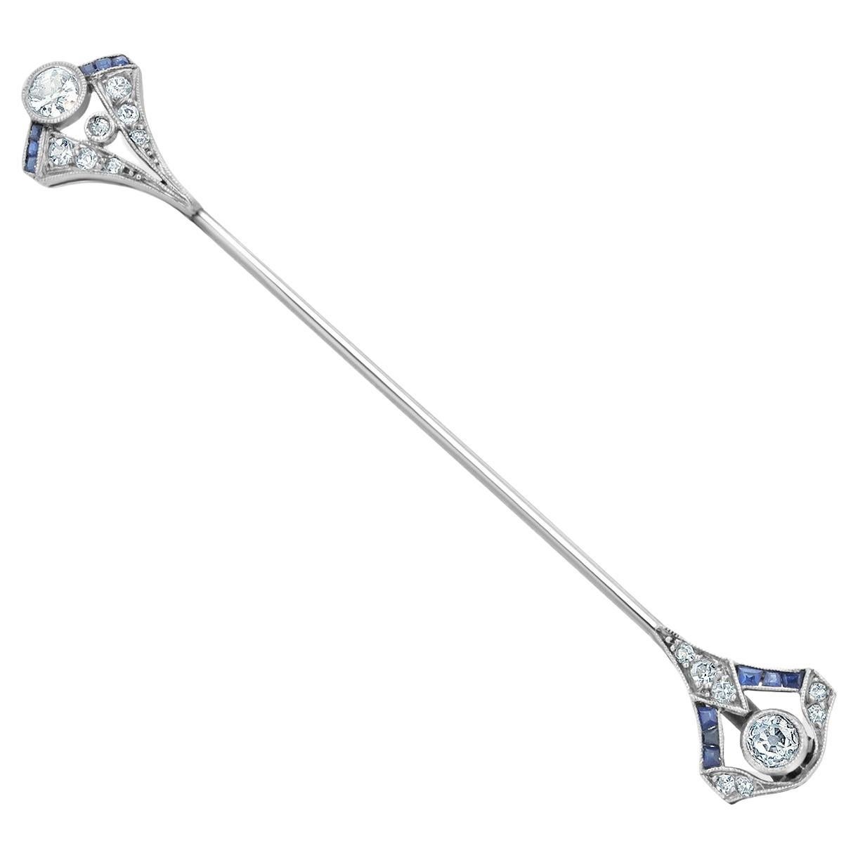 Art Deco Platinum Diamond & Sapphire Pin (Early 20th Century)
