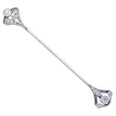 Antique Art Deco Platinum Diamond & Sapphire Pin (Early 20th Century)