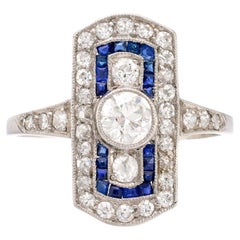 Art Deco platinum diamond sapphire ring