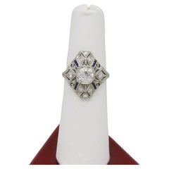 Art Deco Platinum Diamond & Sapphire Ring, Size 6.5 - 3.8g