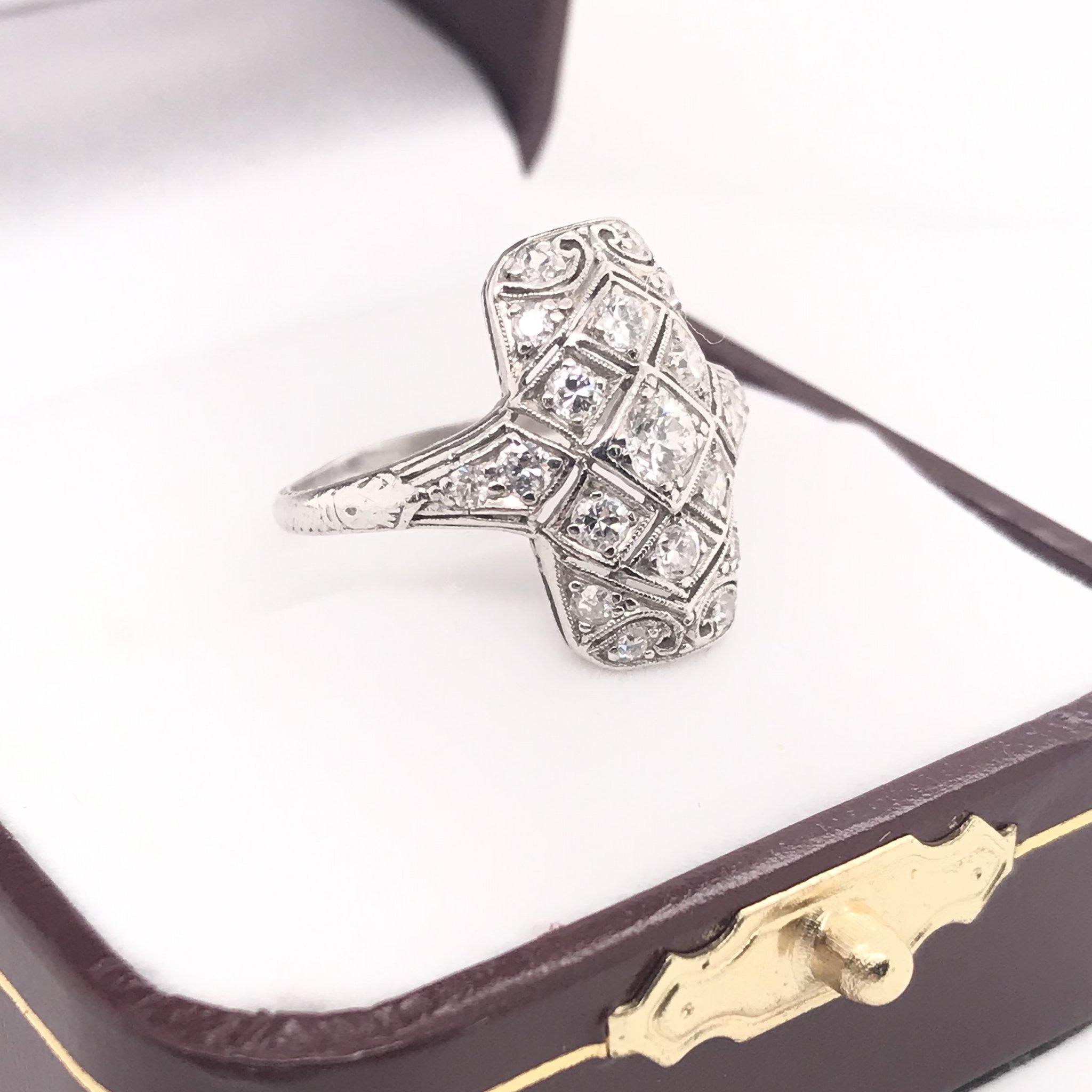 Women's Art Deco Platinum Diamond Shield Style Cocktail Ring