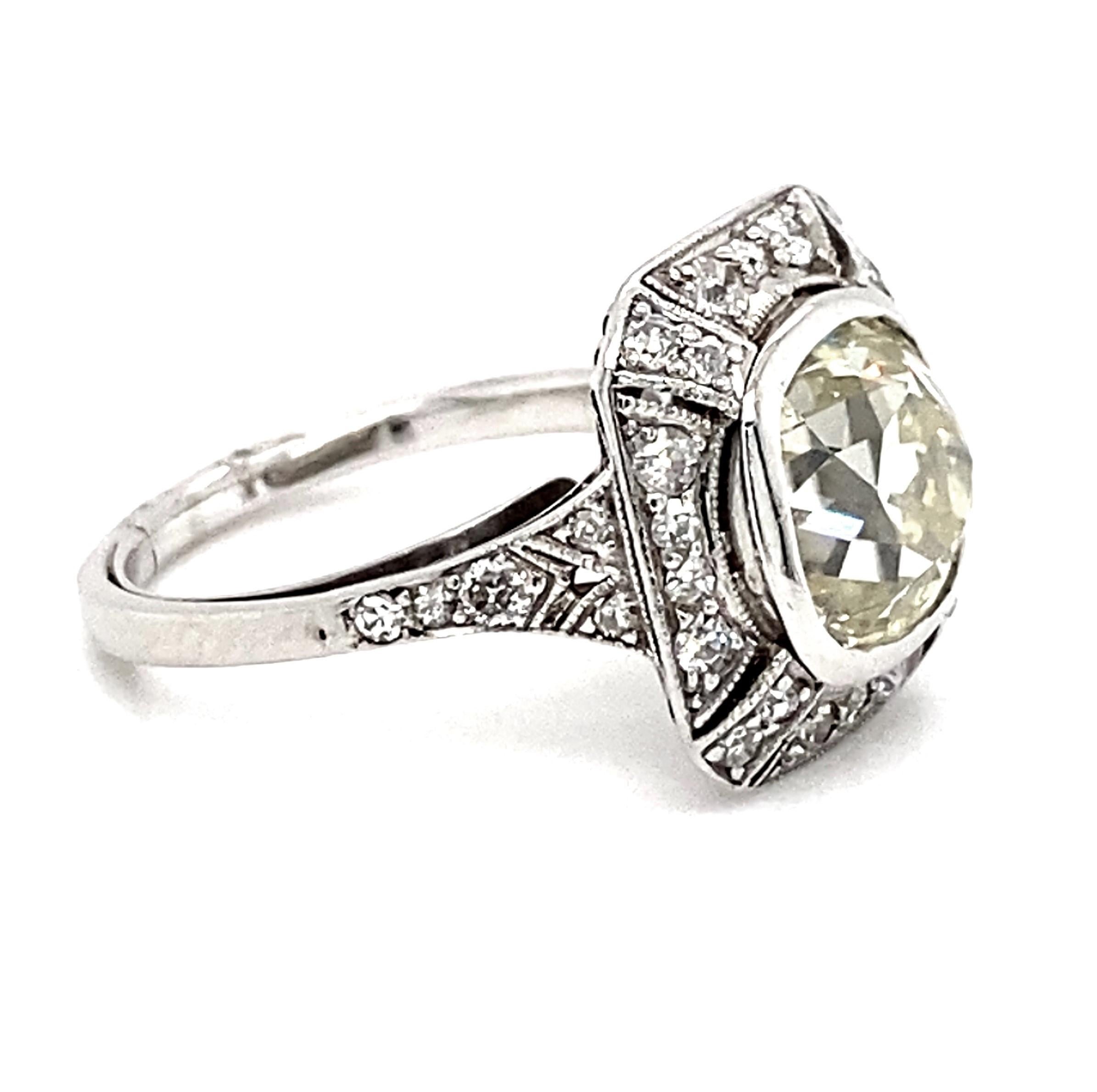 Antique Cushion Cut Art Deco Platinum Diamond Solitaire Engagement Ring