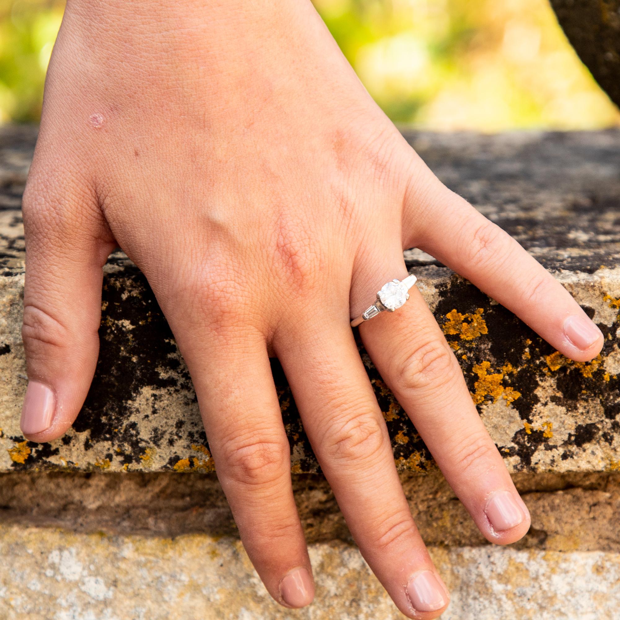 Art Deco Platinum Diamond Solitaire Engagement Ring In Excellent Condition For Sale In Chipping Campden, GB