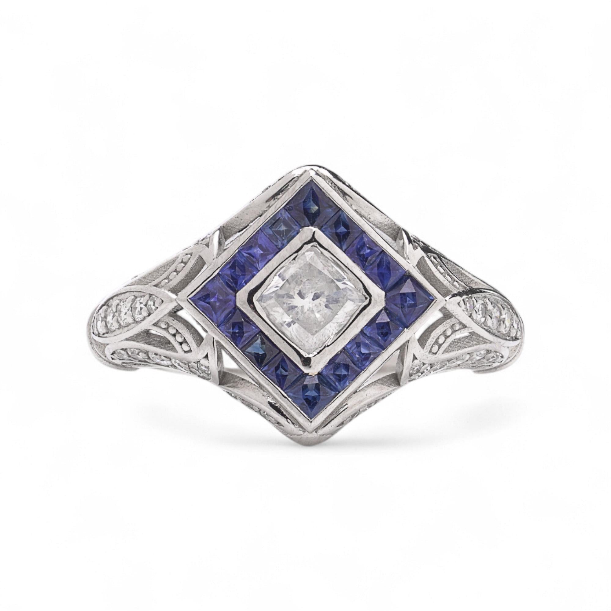 Art Deco Platin Diamant Solitär Ring (Art déco) im Angebot