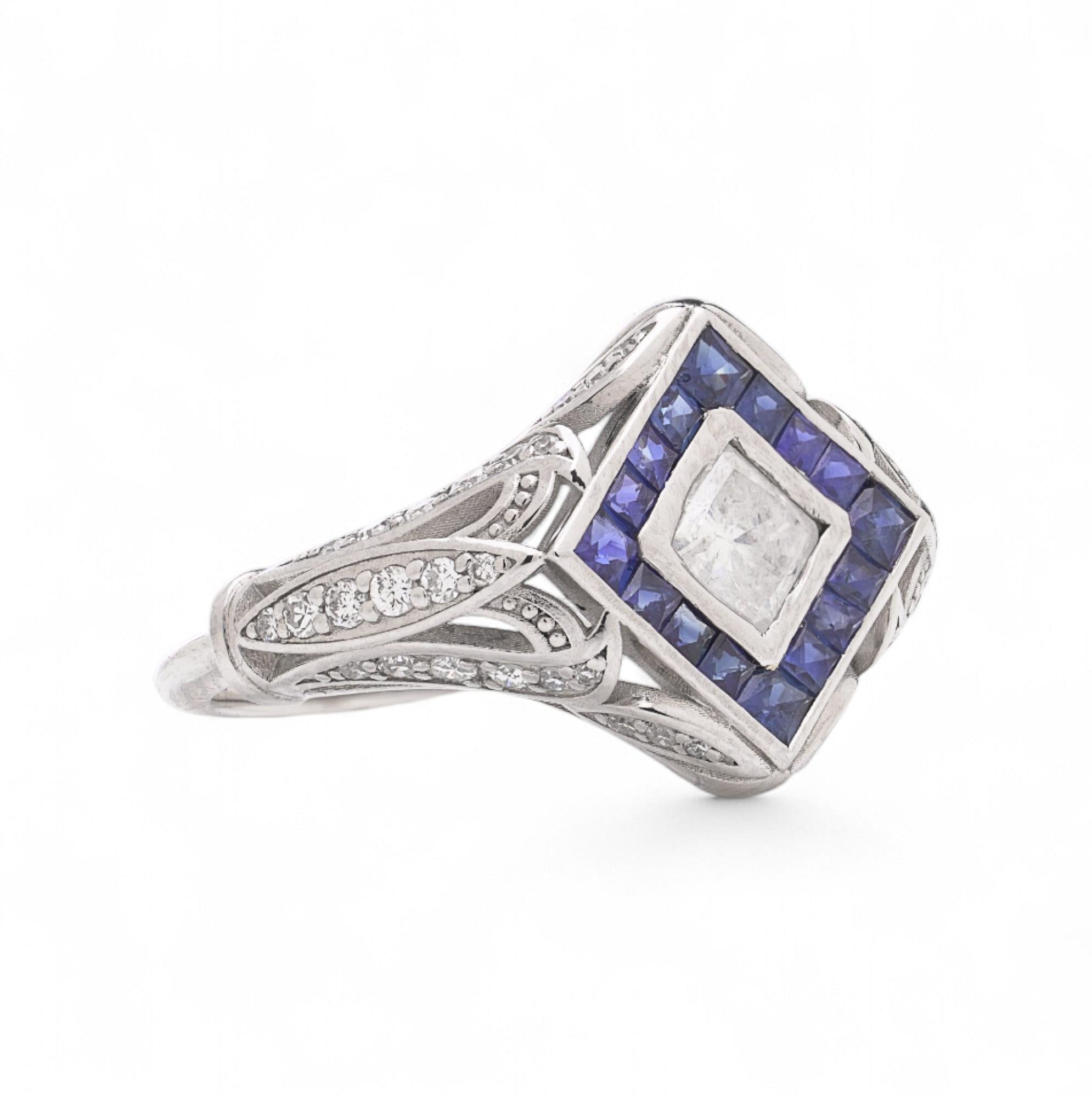 Art Deco Platin Diamant Solitär Ring (Rundschliff) im Angebot