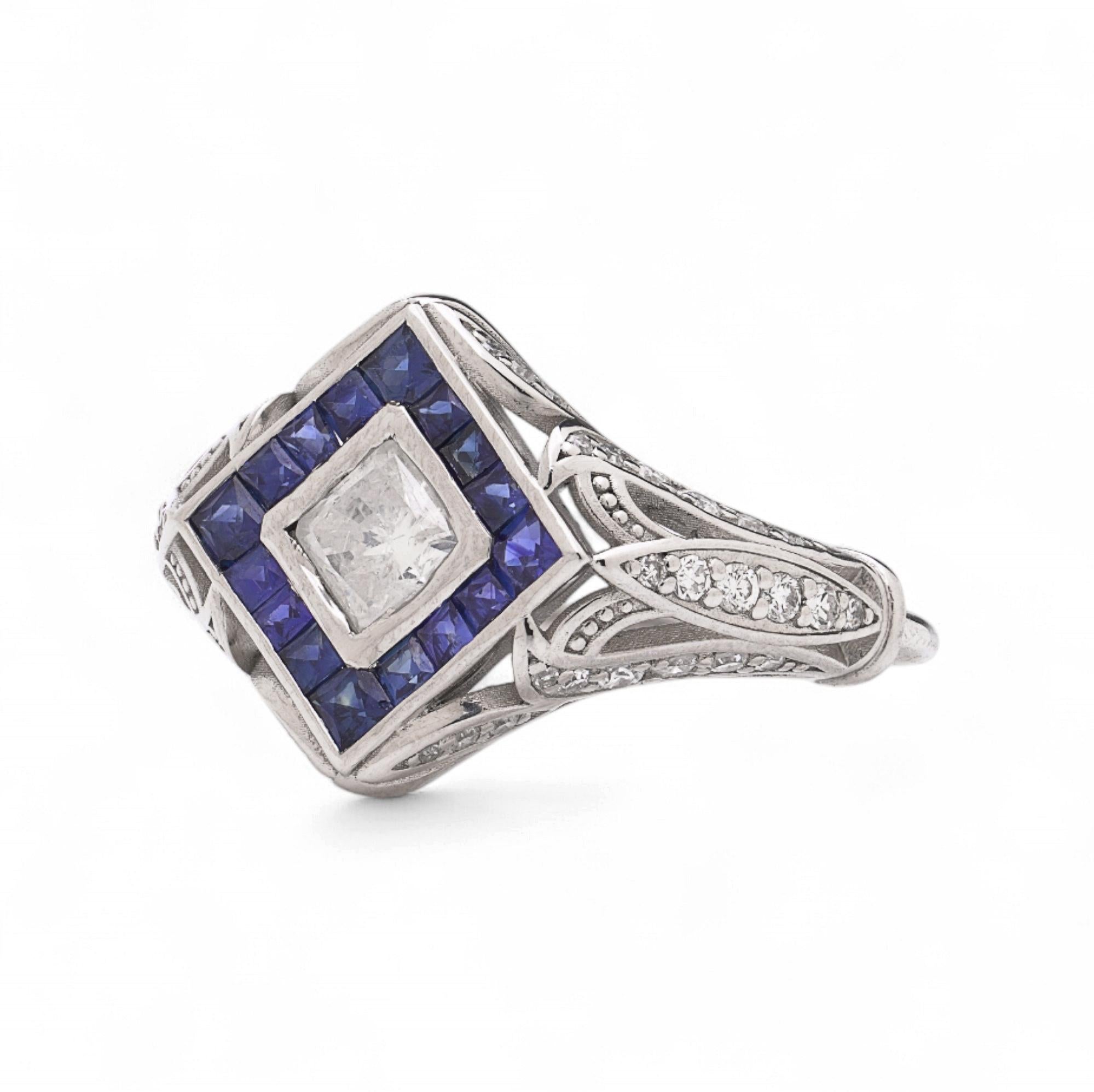 Art Deco Platin Diamant Solitär Ring Damen im Angebot