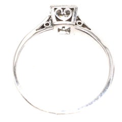 Art Deco Platinum Diamond Solitarie Ring with Heart Setting
