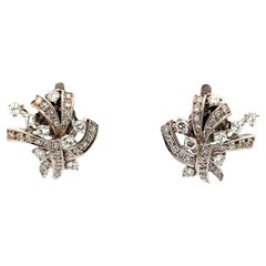 Art Deco Platinum Diamond Spray Earrings, 3 Carats