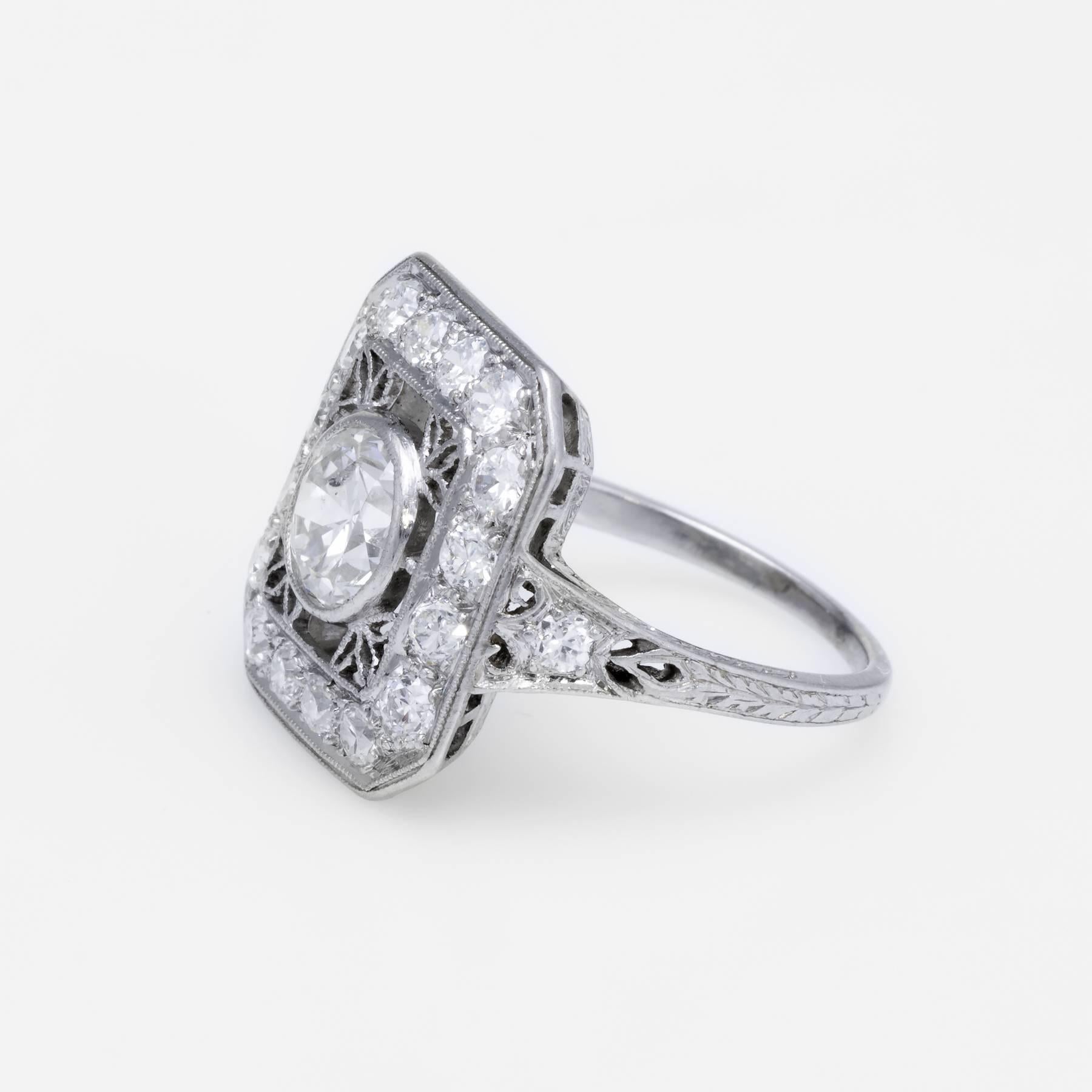 Art Deco Platinum Diamond Square Cocktail Ring  In Excellent Condition In Torrance, CA