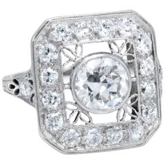 Art Deco Platinum Diamond Square Cocktail Ring 