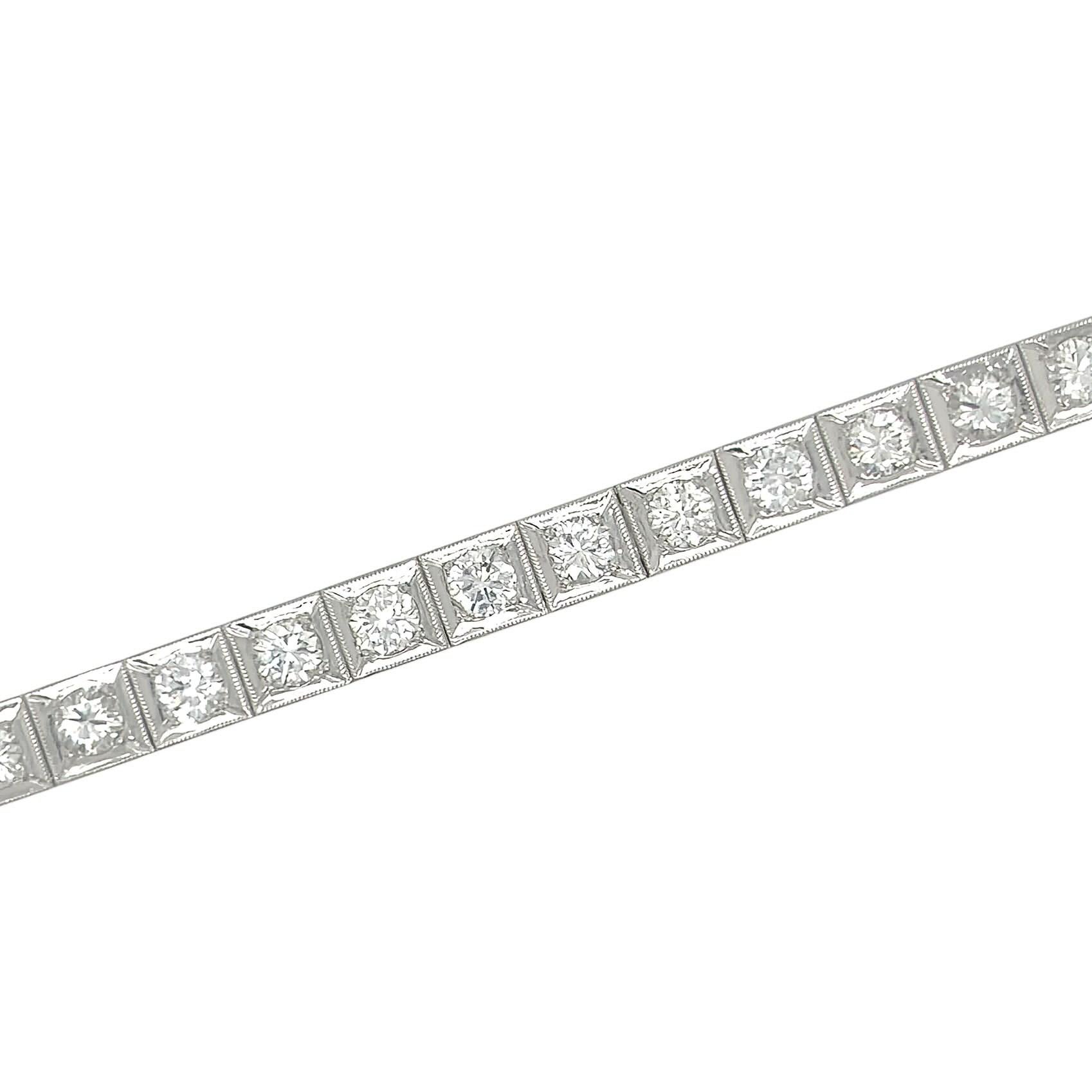 Pulsera Art Déco recta de diamantes en platino Talla antigua en venta