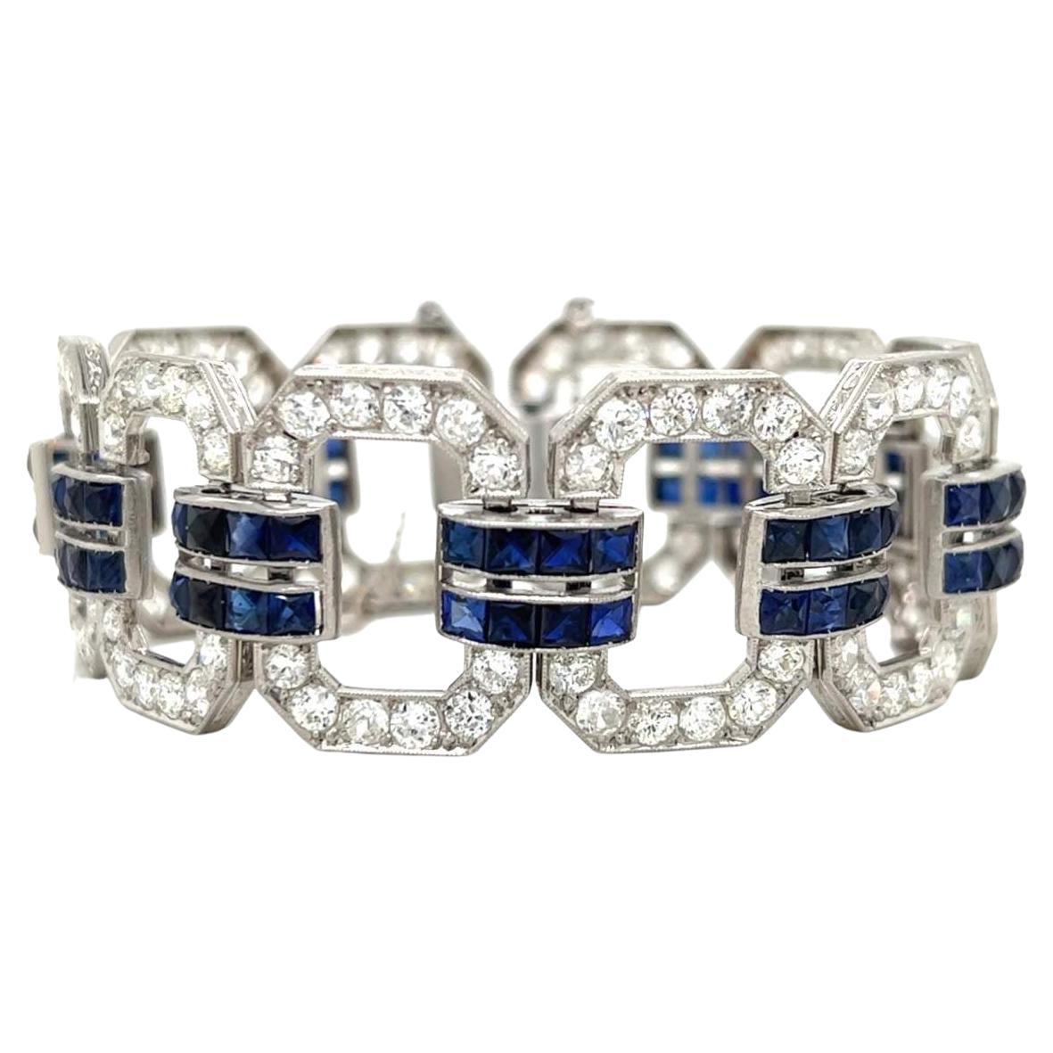 Art Deco Platinum Diamond & Synthetic Sapphire Bracelet