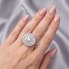 Art Deco Platinum Diamond Target Cluster Ring, Old European Cut, 2.32 Carats