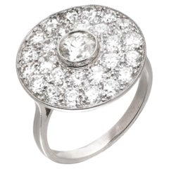 Art Deco Platinum Diamond Target Cluster Ring, Old European Cut, 2.32 Carats