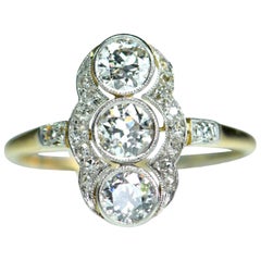 Art Deco Platin-Diamant-Dreistein-Diamantenring