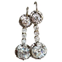 Antique Art Deco Platinum Diamond Total Weight 3.00 Carat  Drops Earrings