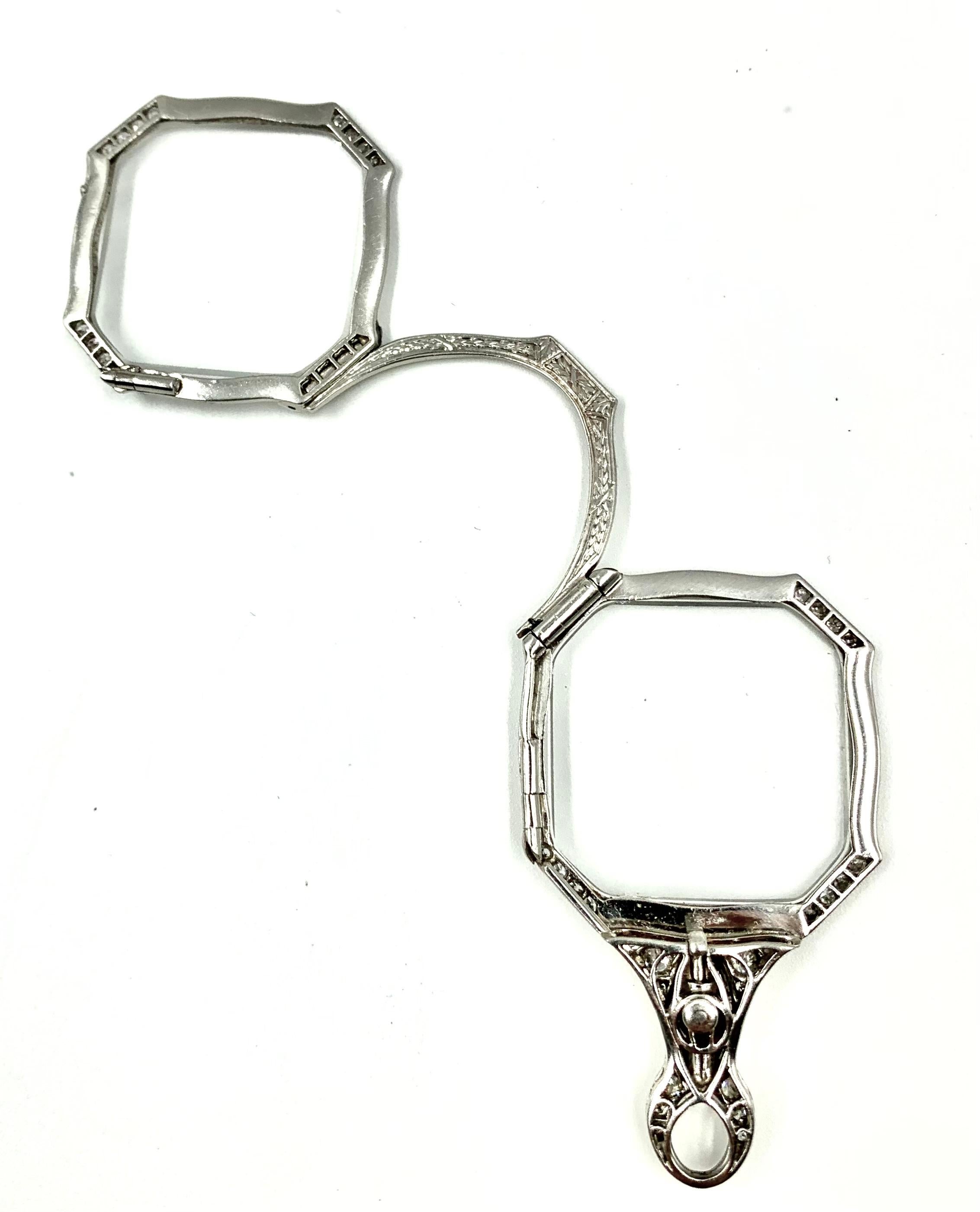 Art Deco Platinum Diamond Tri-Fold Lorgnette with a Long White Gold Chain 4