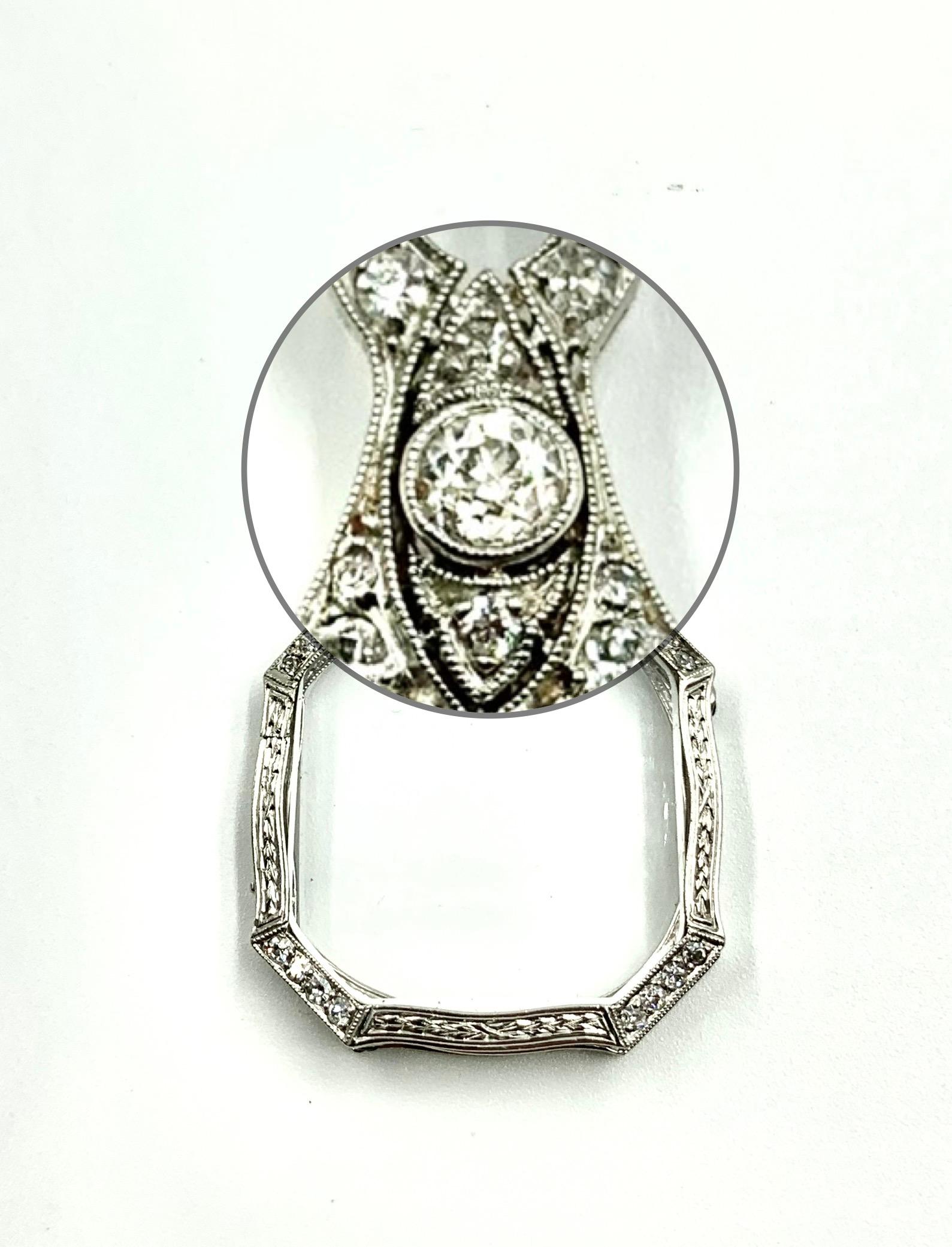 Old Mine Cut Art Deco Platinum Diamond Tri-Fold Lorgnette with a Long White Gold Chain