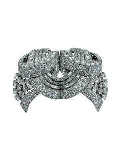 Art Deco Platinum Diamond Twin Clip Brooch, Convertible, French Hallmarked