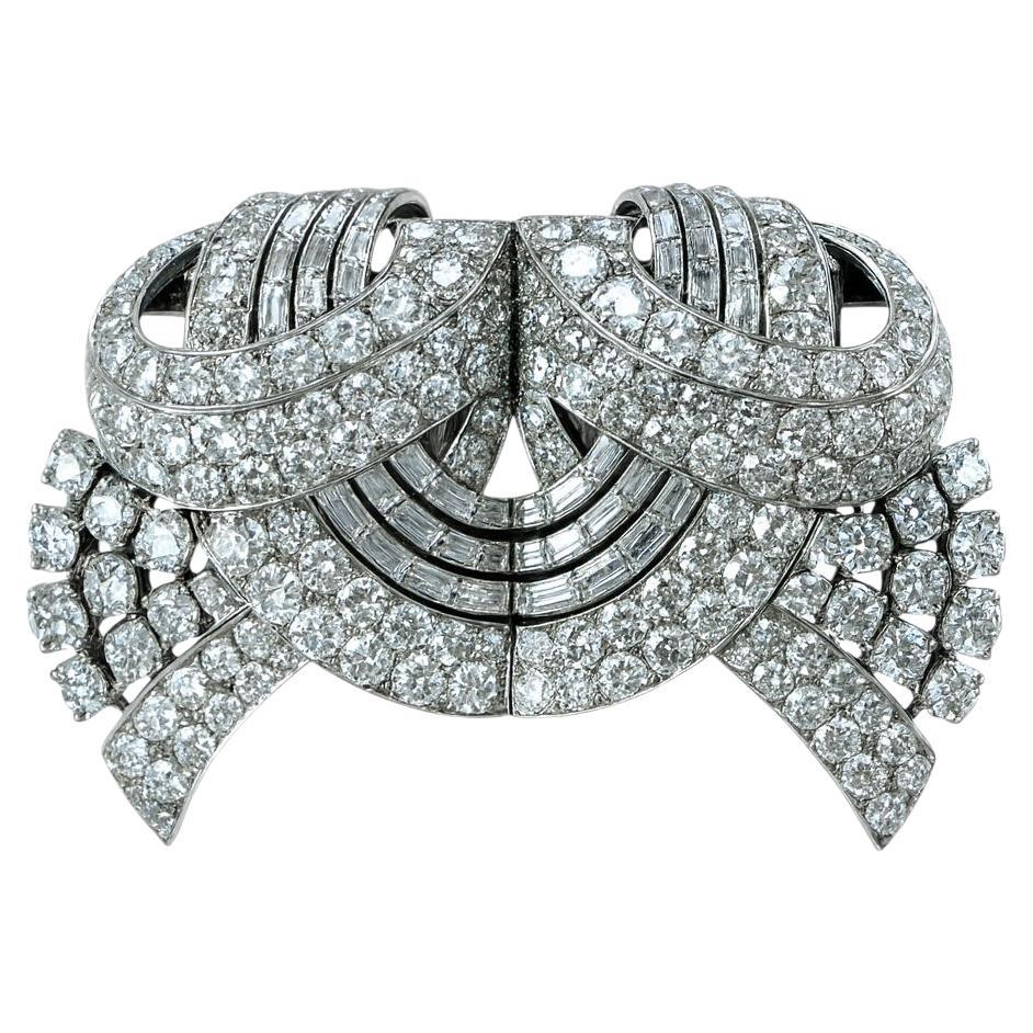 Spilla a clip gemella in platino e diamanti Art Deco, convertibile, con marchio francese