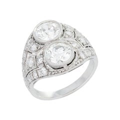 Art Deco Platinum Diamond Two Stone Engagement Ring