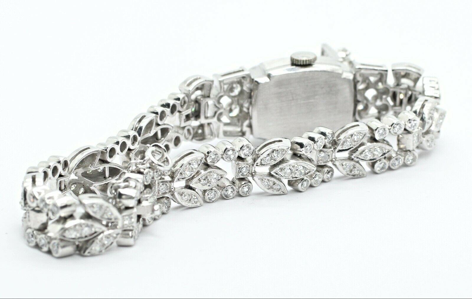 Art Deco Style Platinum Diamond Watch-Bracelet In Excellent Condition In Los Angeles, CA