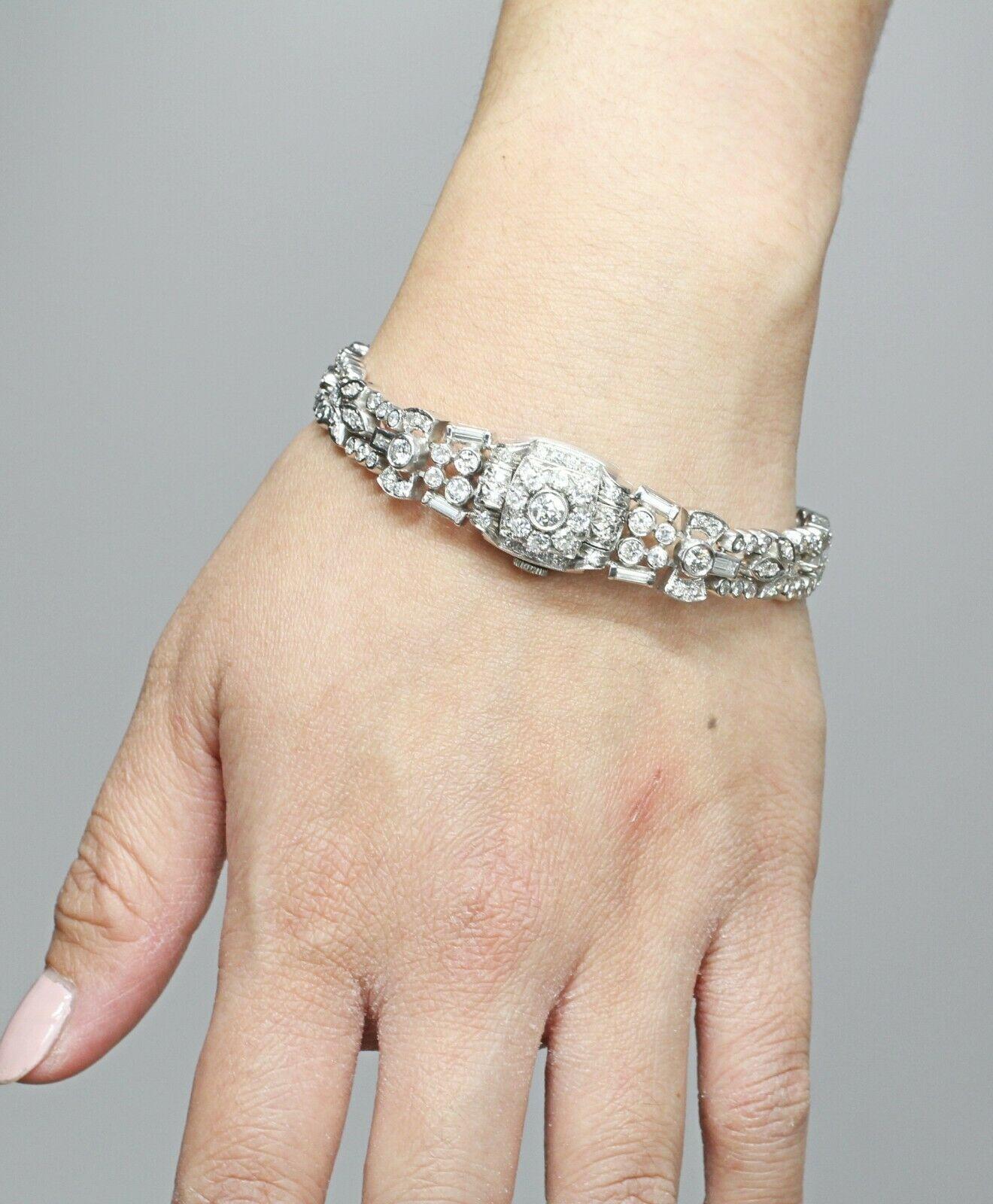 Women's or Men's Art Deco Style Platinum Diamond Watch-Bracelet