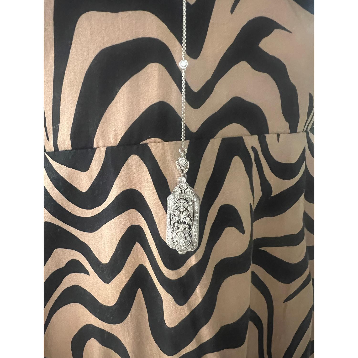 Art Deco Platinum Diamond Watch Pendant Necklace For Sale 3