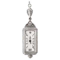 Art Deco Platinum Diamond Watch Pendant Necklace