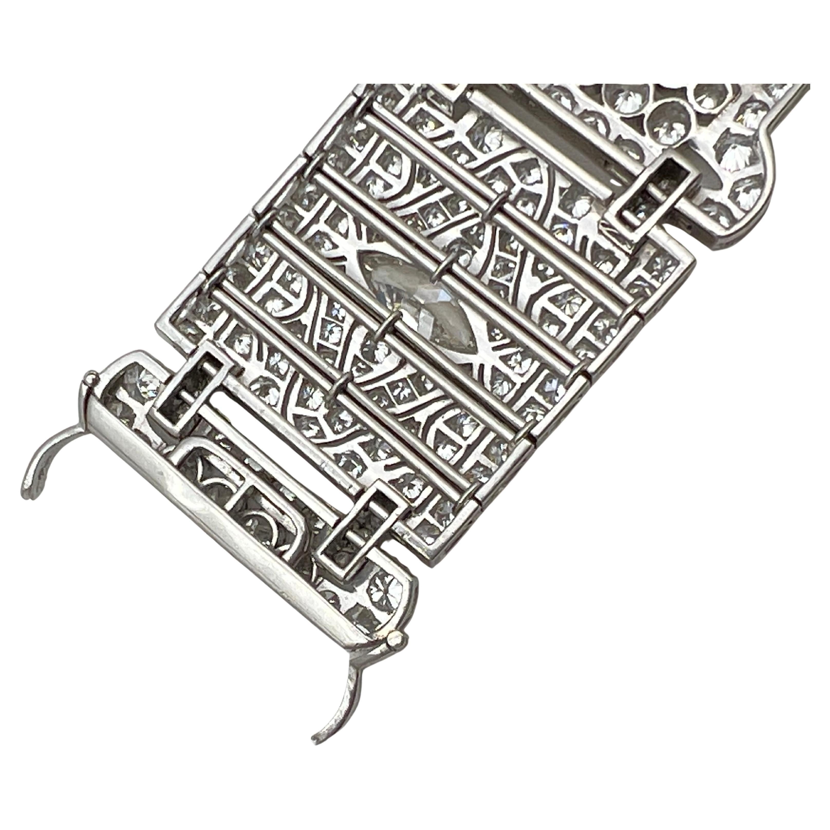 Pulsera Art Déco Platino Diamante Panel Ancho en venta 5