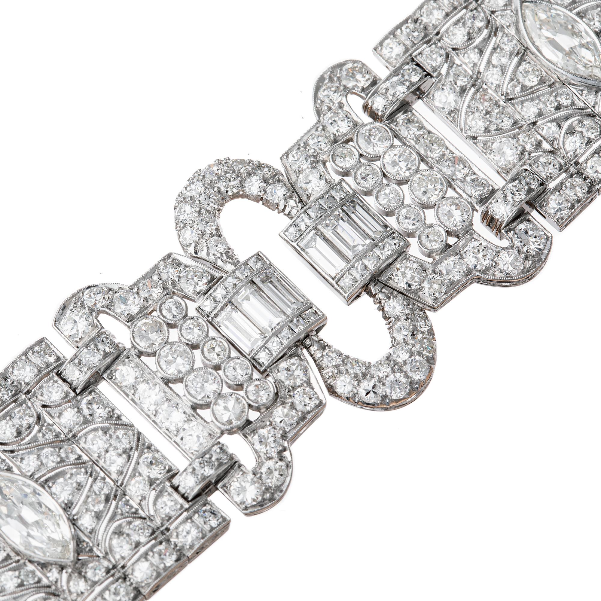 Pulsera Art Déco Platino Diamante Panel Ancho en venta 7