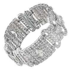 Art Deco Platinum Diamond Wide Panel Bracelet