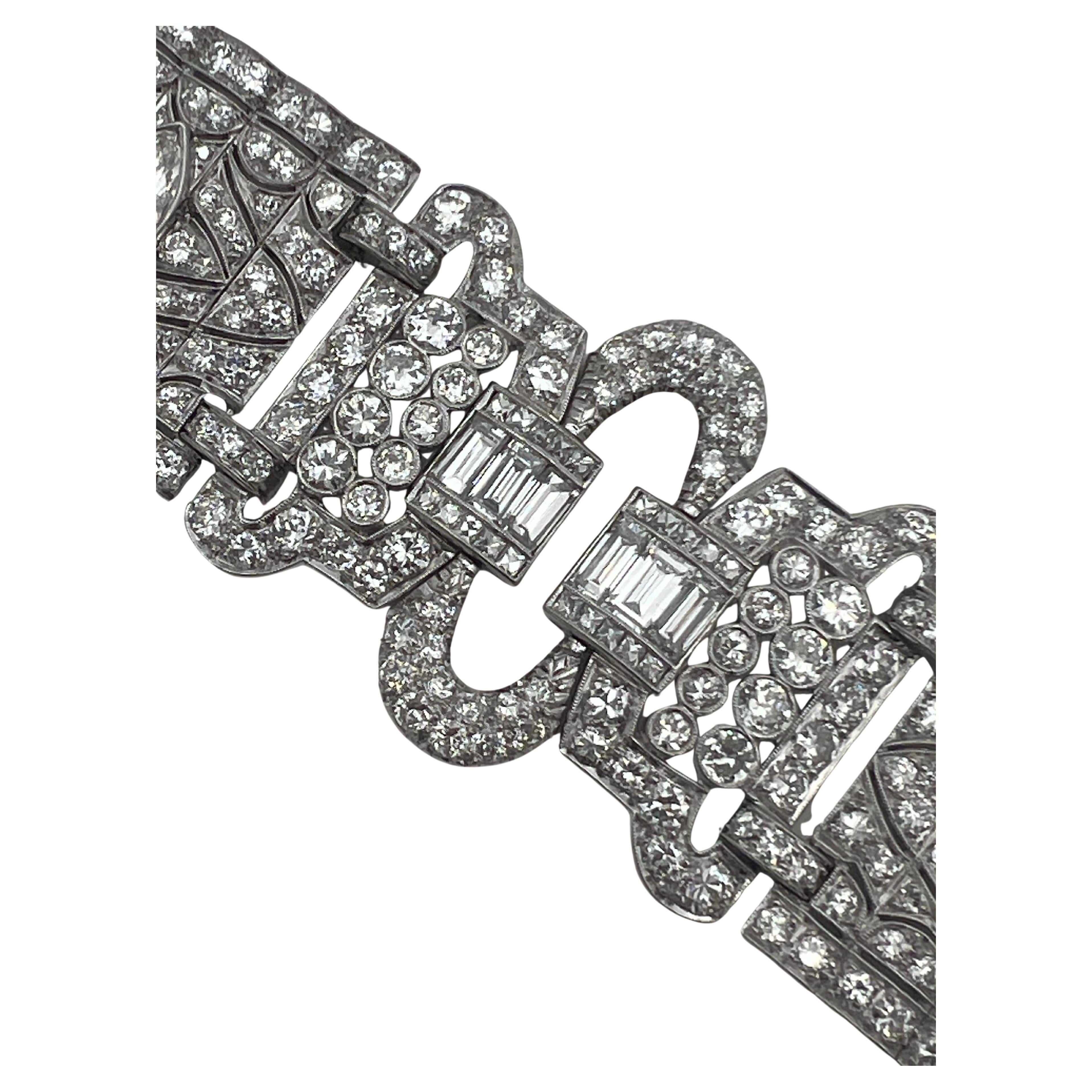 Pulsera Art Déco Platino Diamante Panel Ancho en Excelente estado para la venta en Palm Beach, FL