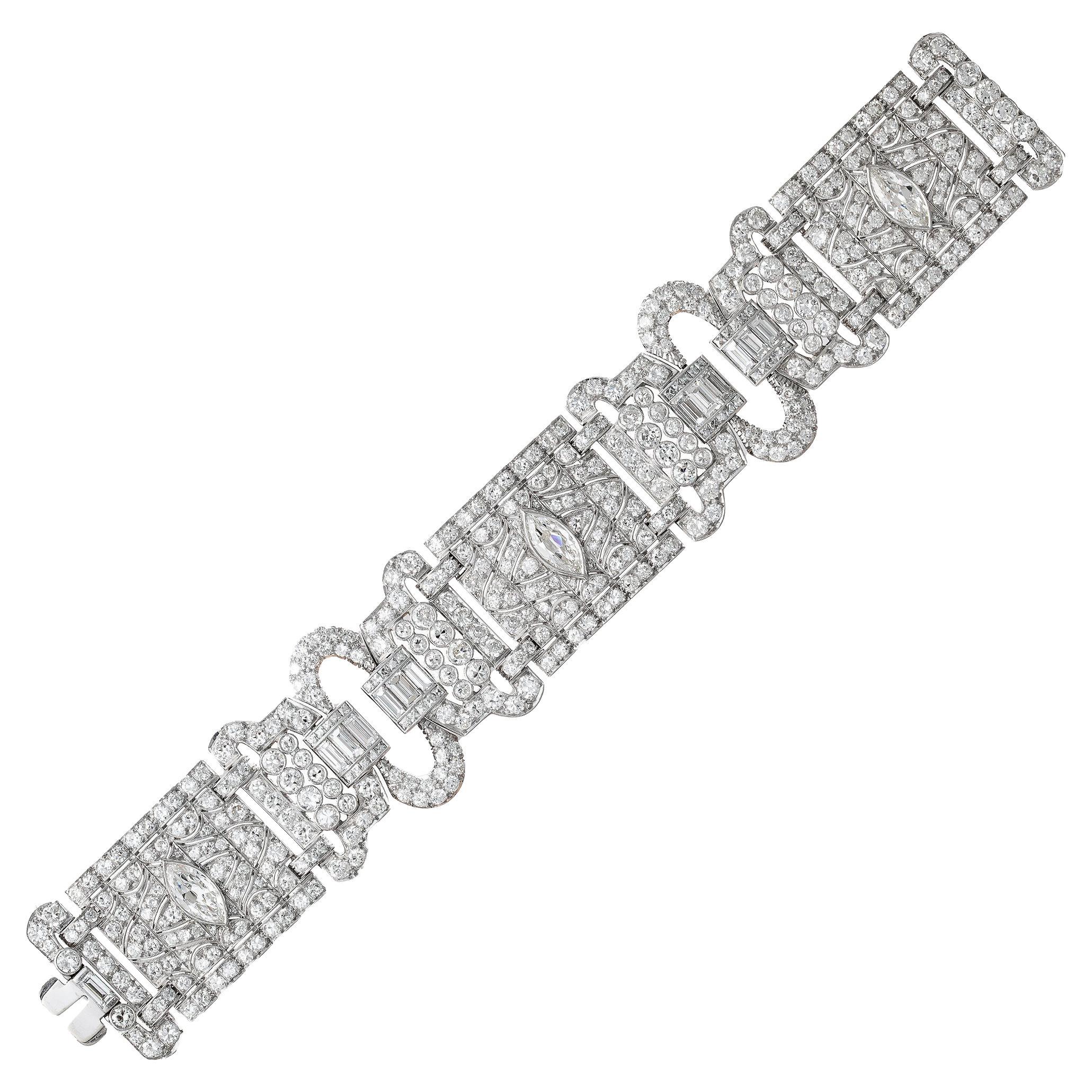Art Deco Platin-Diamant-Breitwand-Armband