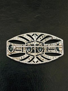 ART DECO Diamonds and Aquamarines Brooch c1920’s