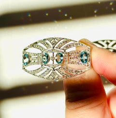 Art Deco Platinum Diamond & Aquamarine Brooch, French, Circa 1920s