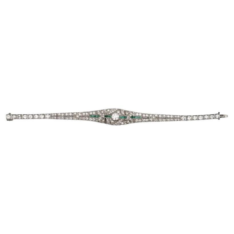 Art Deco Platinum Diamonds And Emeralds Bracelet